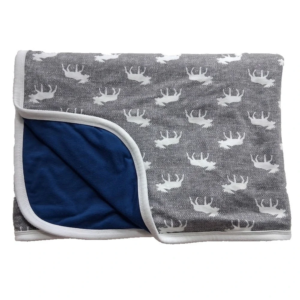 Copper Pearl Gray White Scout Moose‎ Blue Baby Blanket Thick Rayon Stretchy htf